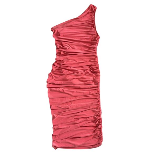 Anthropologie Norma Kamali One Shoulder Ruched Midi Dress Coral M Designer - Picture 5 of 8